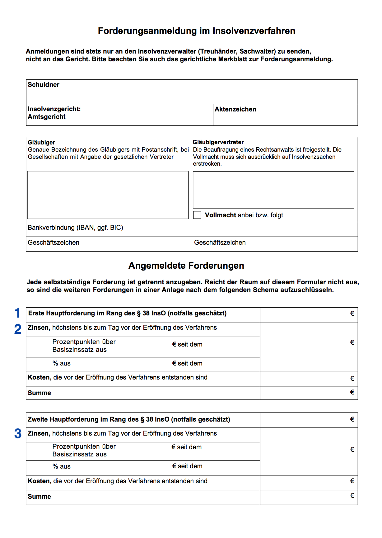 Forderungsantrag Insolvenzordnung: Germania Inkasso