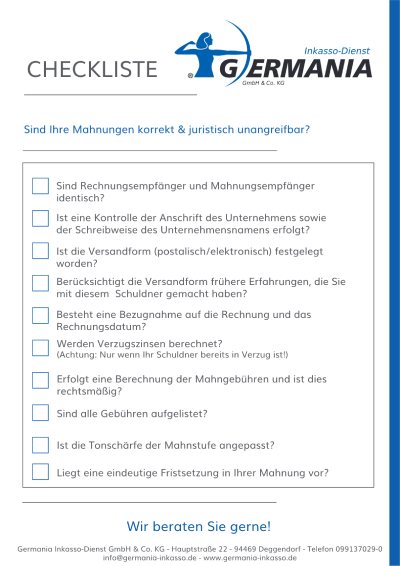 Checkliste Mahnungen | Germania Inkasso